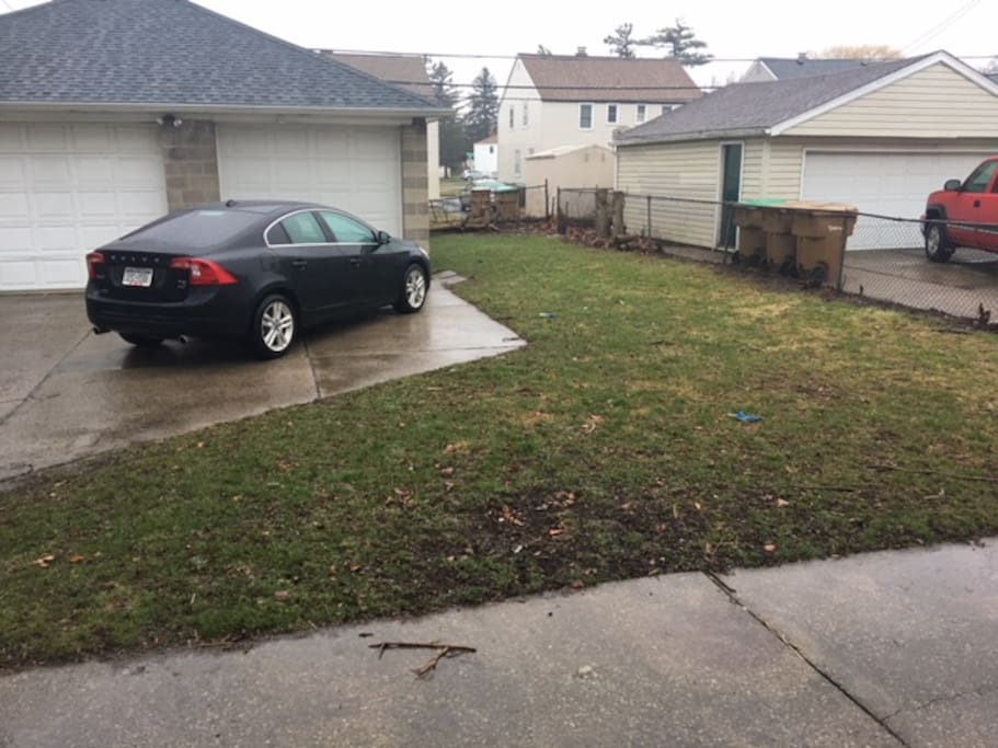 Back yard and your off-street parking.