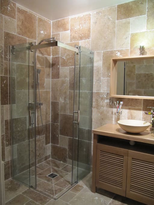 Walk in shower in private bathroom