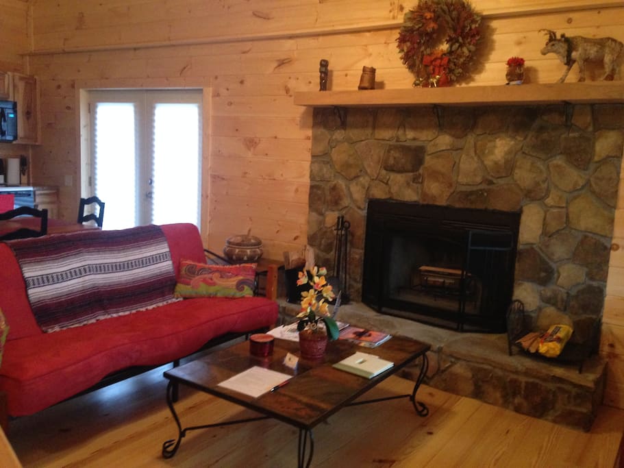 Living Room with Rock Fireplace