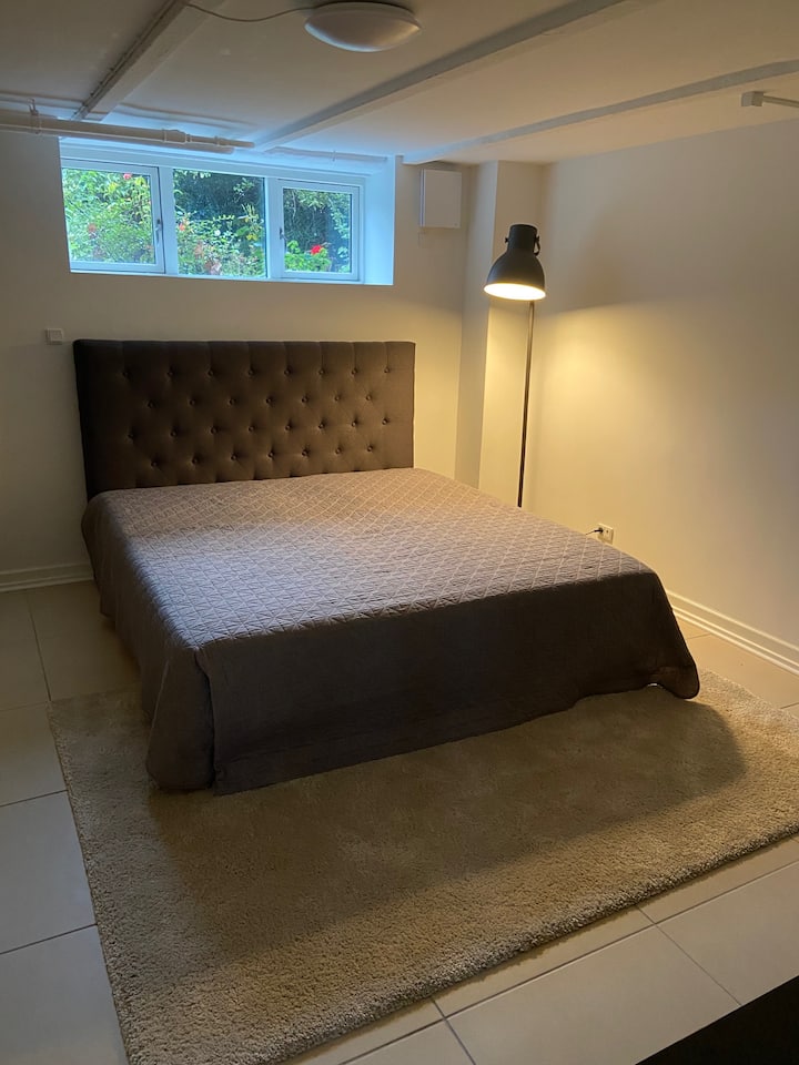 5号卧室（地下室公寓、加大双人床和沙发床，共可睡4人）