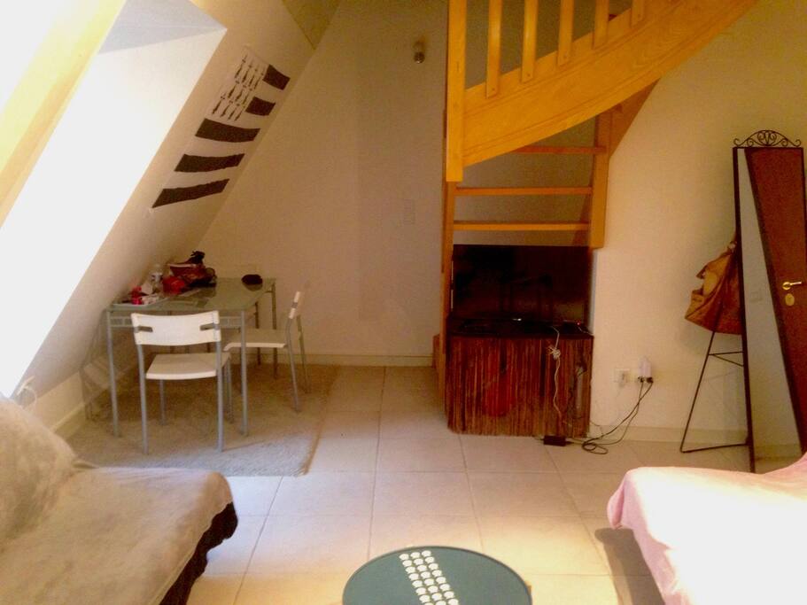 Salon confortable avec canapé lit, télé,
Chaine TV : BBox et abonnement Netflix.