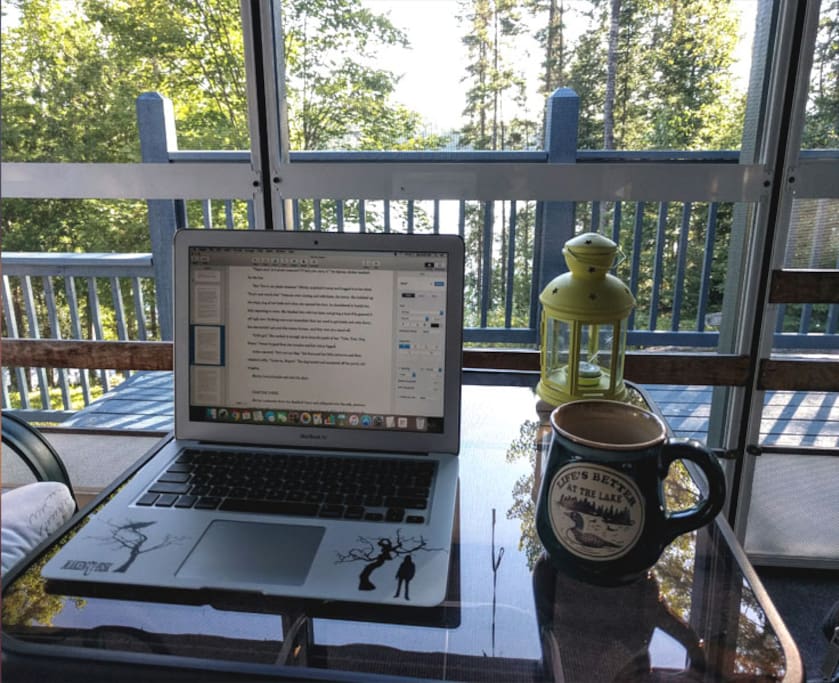 Screened in porch with lake view perfect for quiet writing
