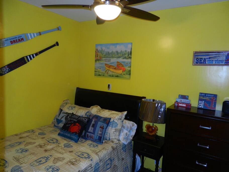 The other bedroom is a cozy nautical bedroom with a super comfortable double size bed. Accommodates up to 2 guests.
