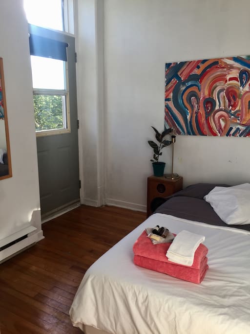 Closed bedroom, double bed with balcony