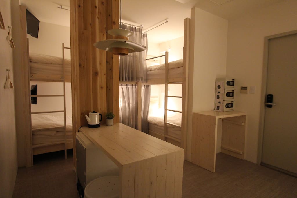 Each bed has safety box and personal TV. 6Bed Room