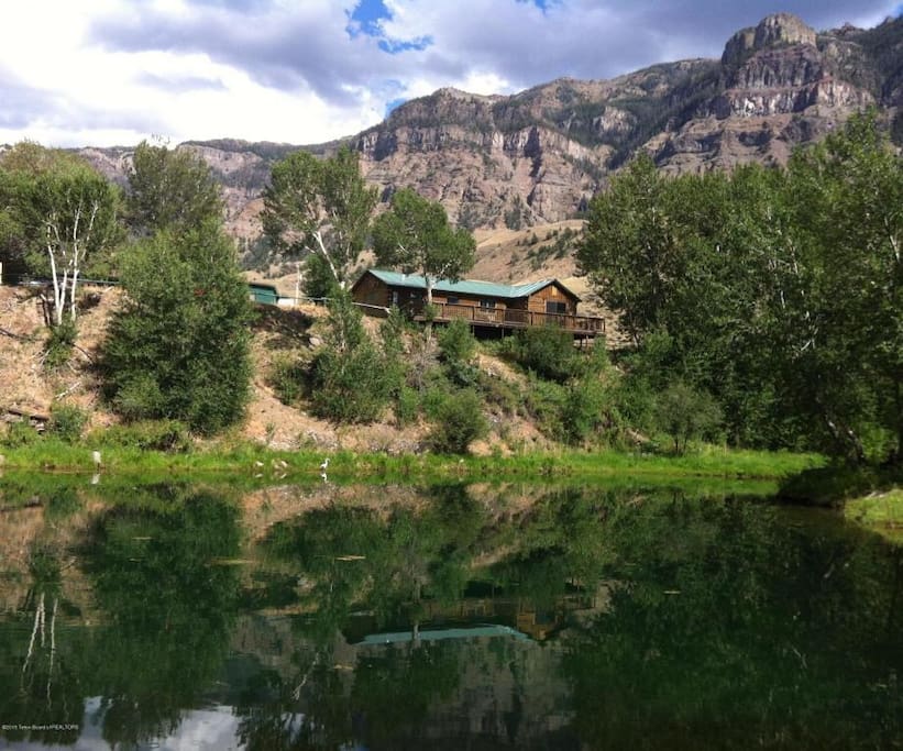 View from the pond looking up at the bunkhouse