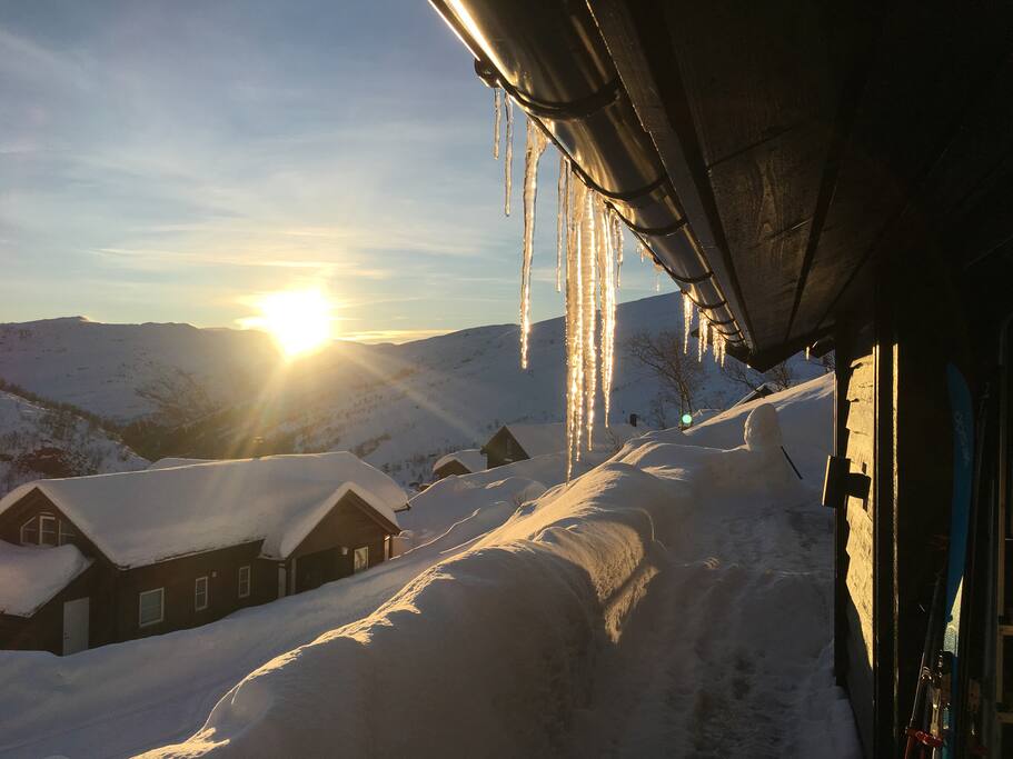 Solnedgang på hytten i 10 januar kl 15:00