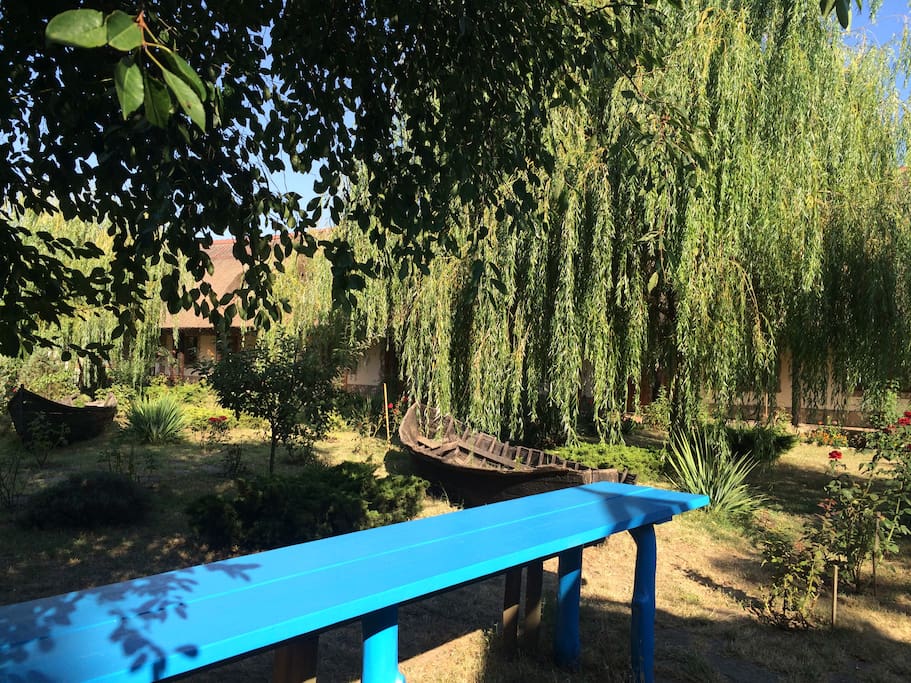 Bright blue the traditional color of Danube Delta cottages
