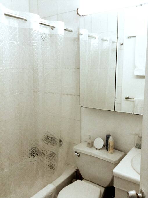 Nice & tidy washroom, with Shower & tub, all the amenities, blow dryer, hand soap...etc feel free to ask always accommodating..