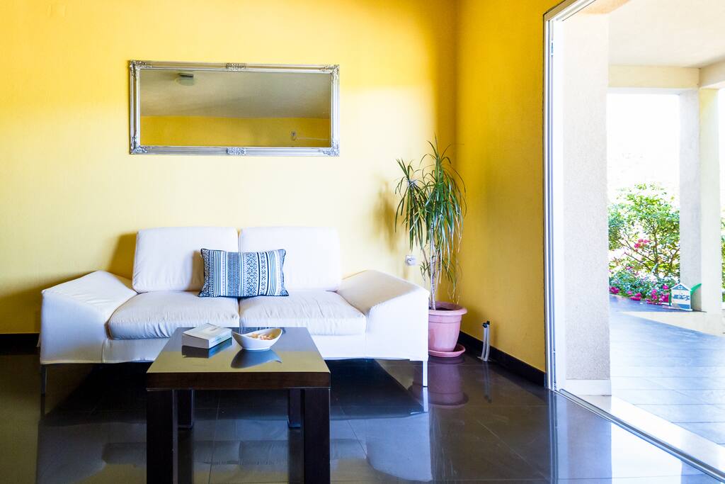 Living room and entrance to private terrace