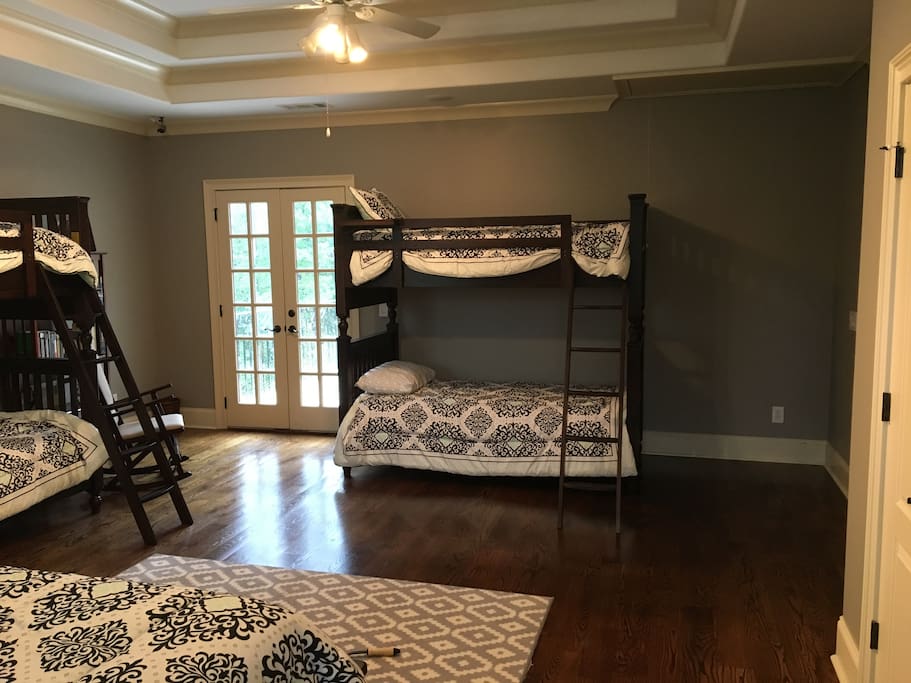Two sets of bunkbeds and a private patio