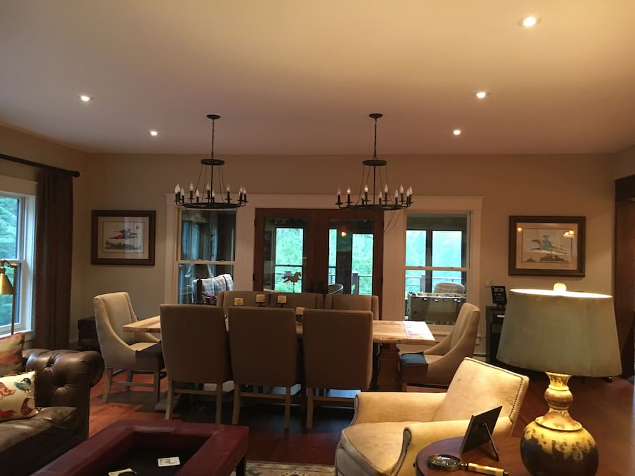 Open floor plan with dining table for 12