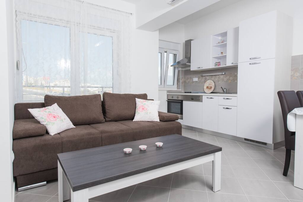 Kitchen and sofa