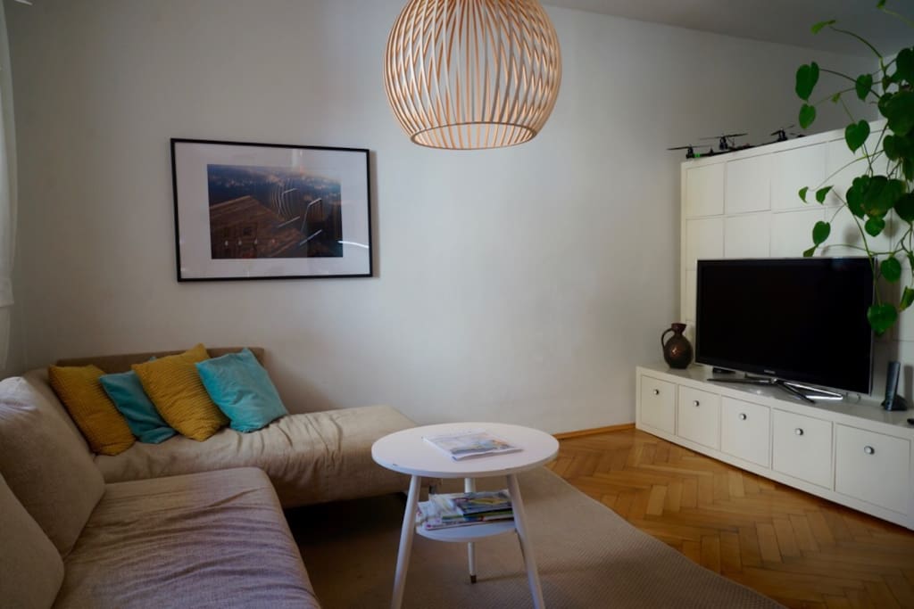 Living room with flat screen tv