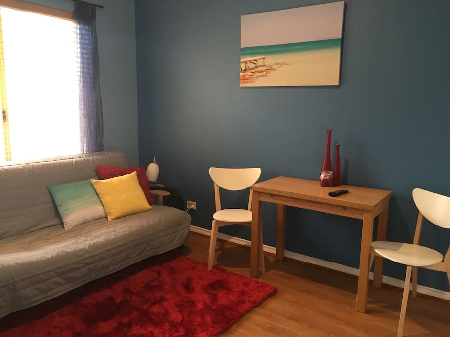 Separate Lounge/diner with double sofa bed, extendable table, 2 chairs & 2 stools, ducted air conditioning. Electric heater