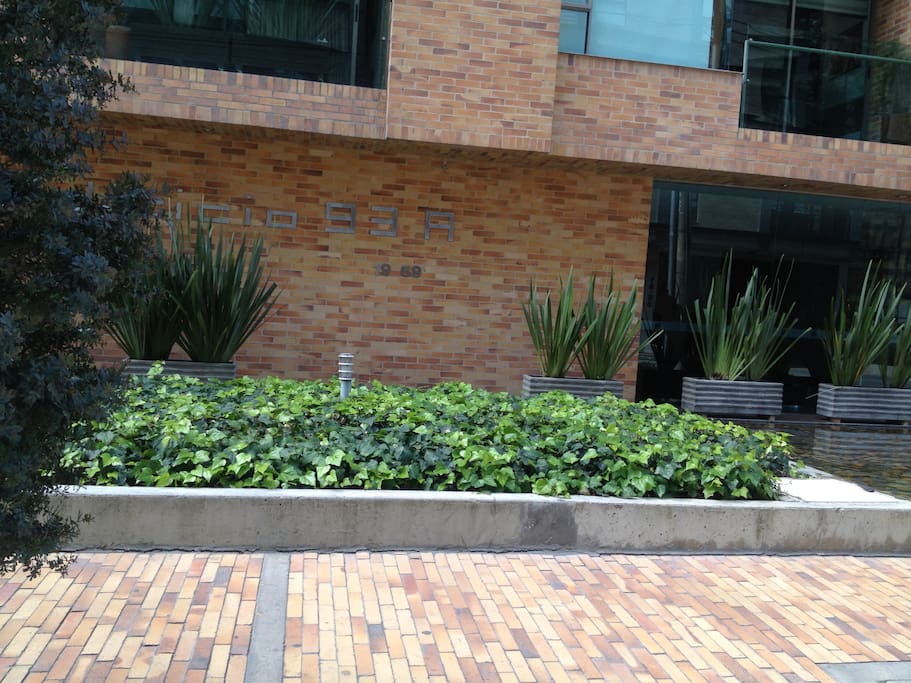 The entrance to the apartment block