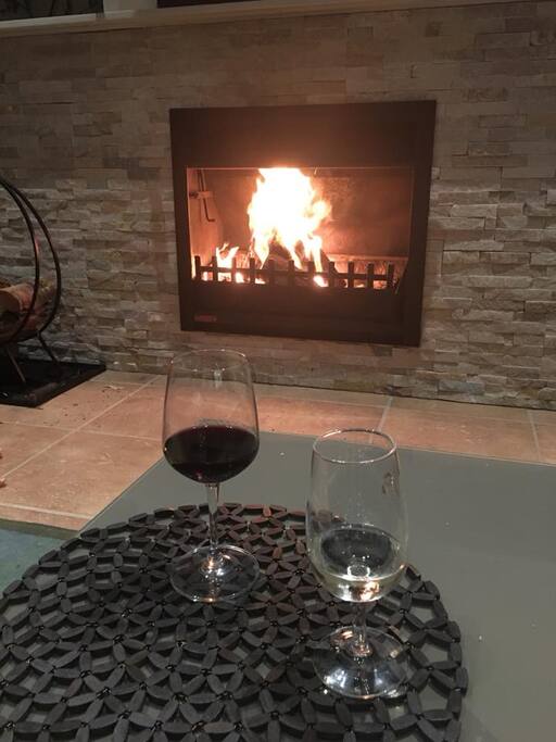 Open wood fire in communal lounge