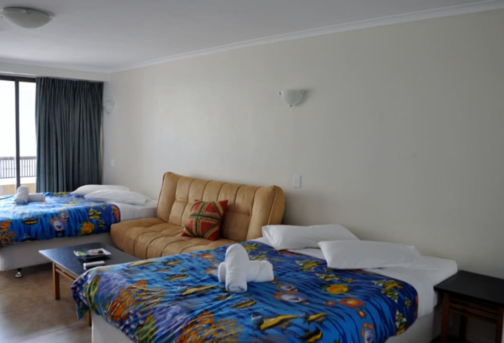 Contains 2 queen beds and 1 double sofa bed