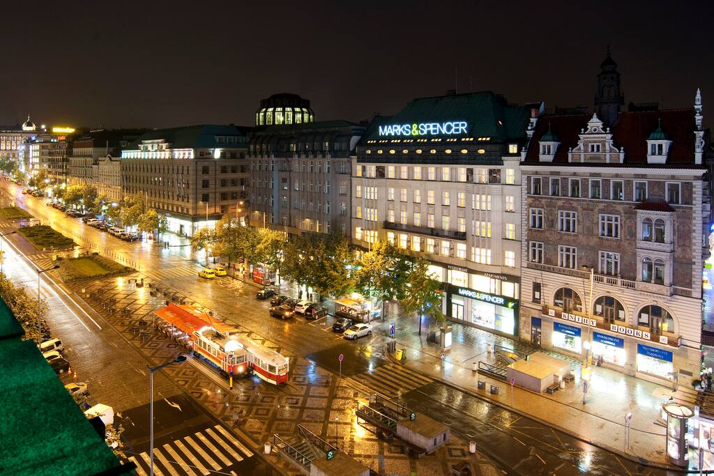 Wenceslas Square with Marks & Spencer building where is the apartment.