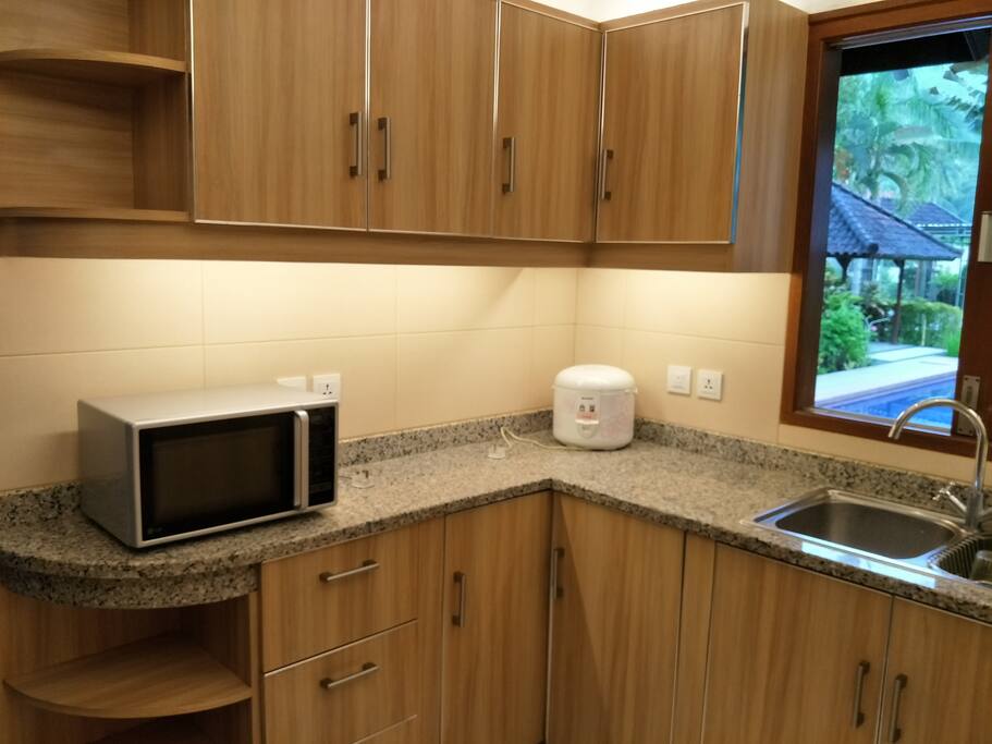 Kitchen overlooking pool