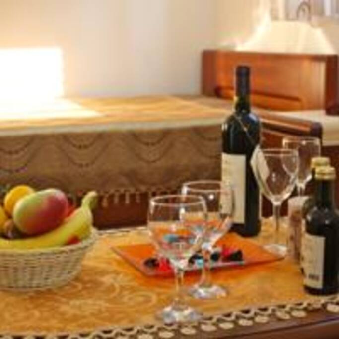 Living room with homemade wine