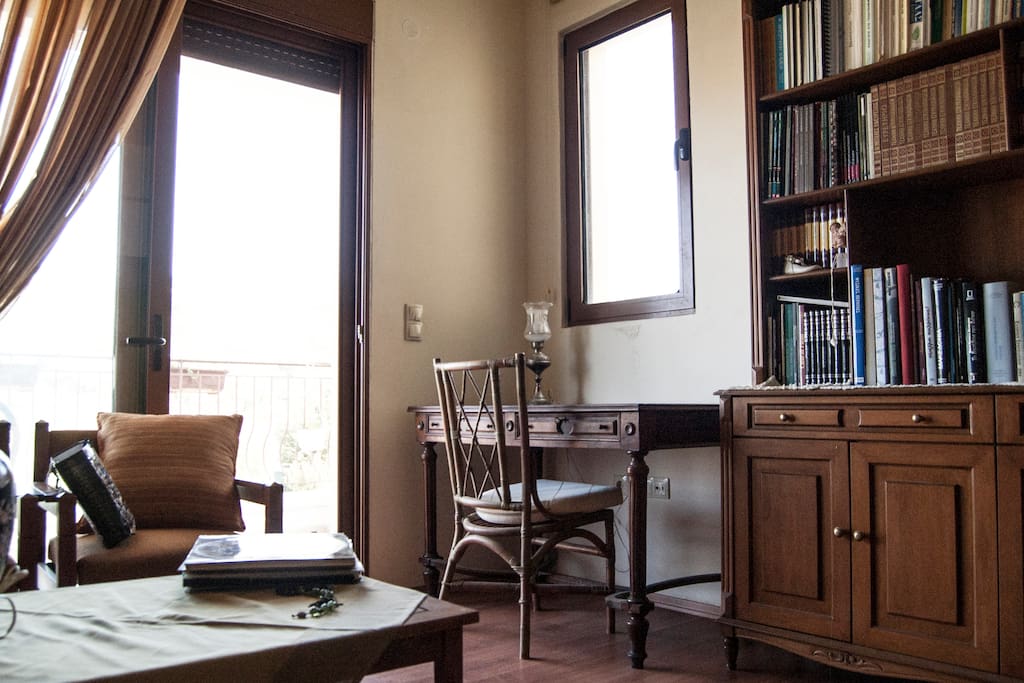 Room A - Double bed (Desk, Seats & Library)