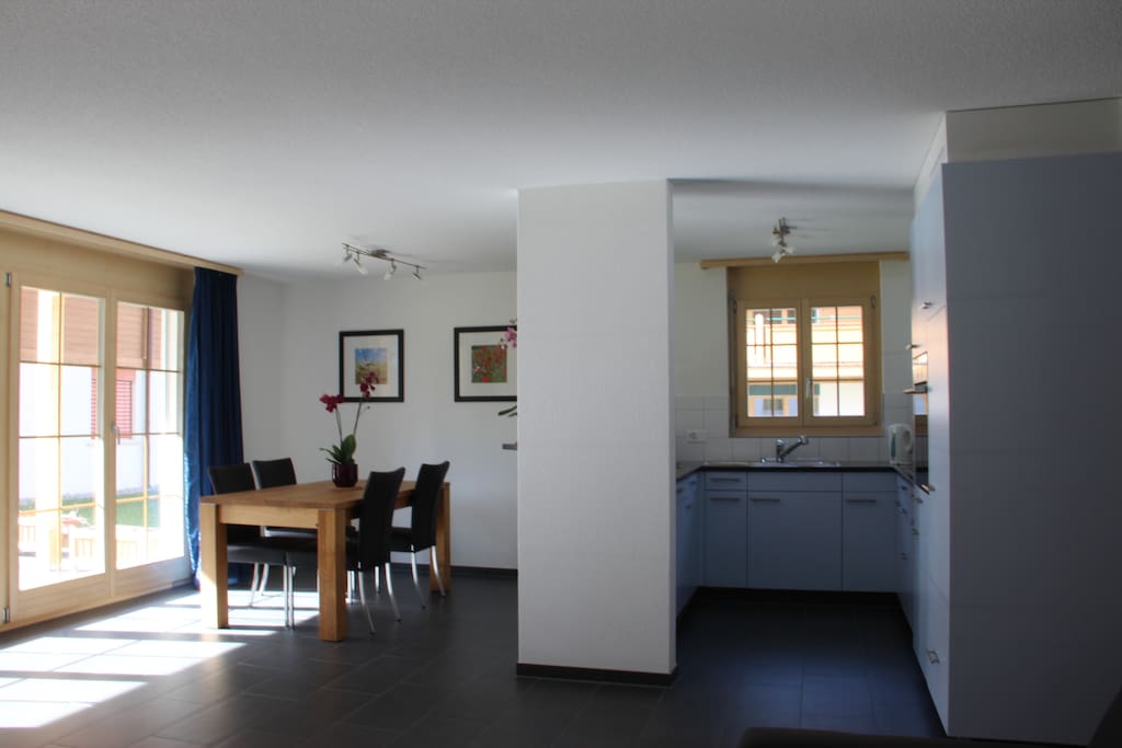 Modern spacious apartment and private patio with stunning views down the valley