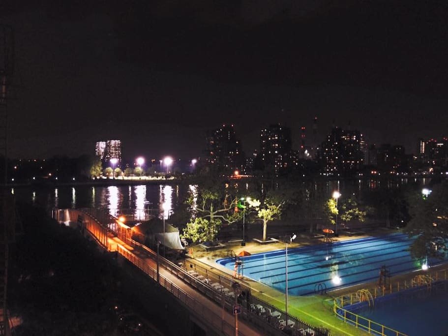 View of East River from our apartment at night.