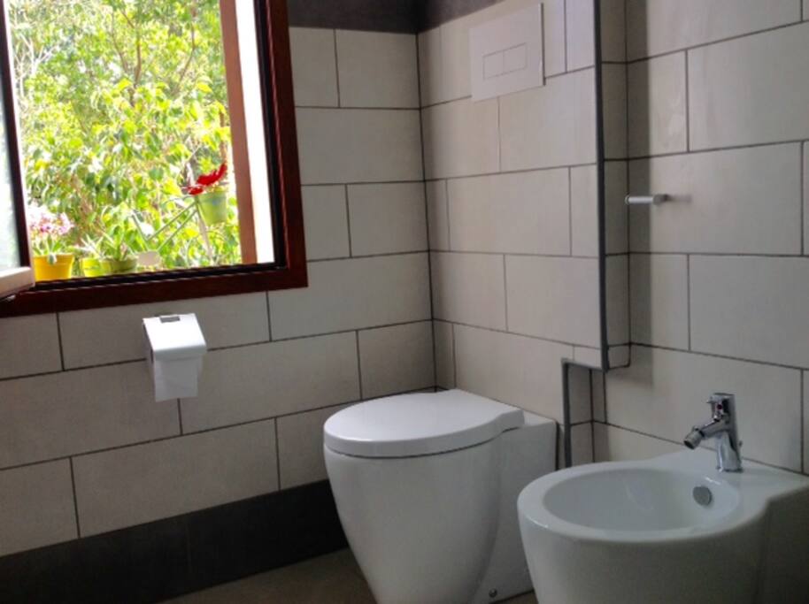 Bagno in camera con doccia e finestra