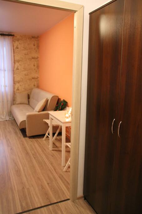 The apartment is equipped with a large wardrobe so our guests can put their luggage and other stuff there
