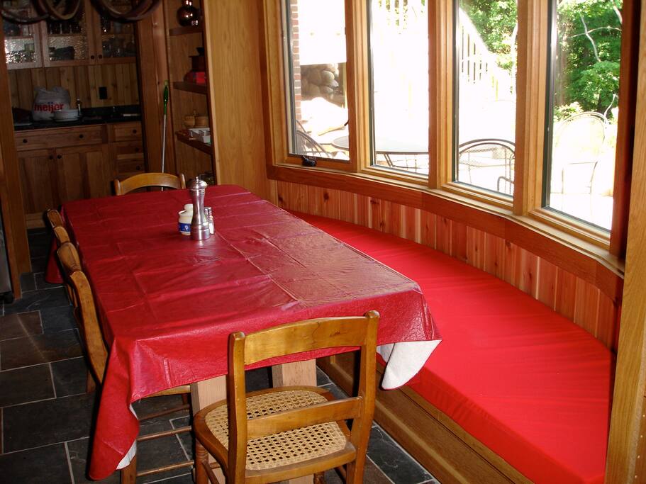 Kitchen farm table with view of ravine
