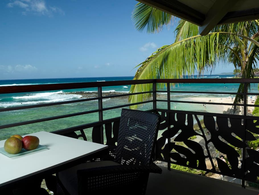 Enjoy beautiful views from your beachfront apartment.