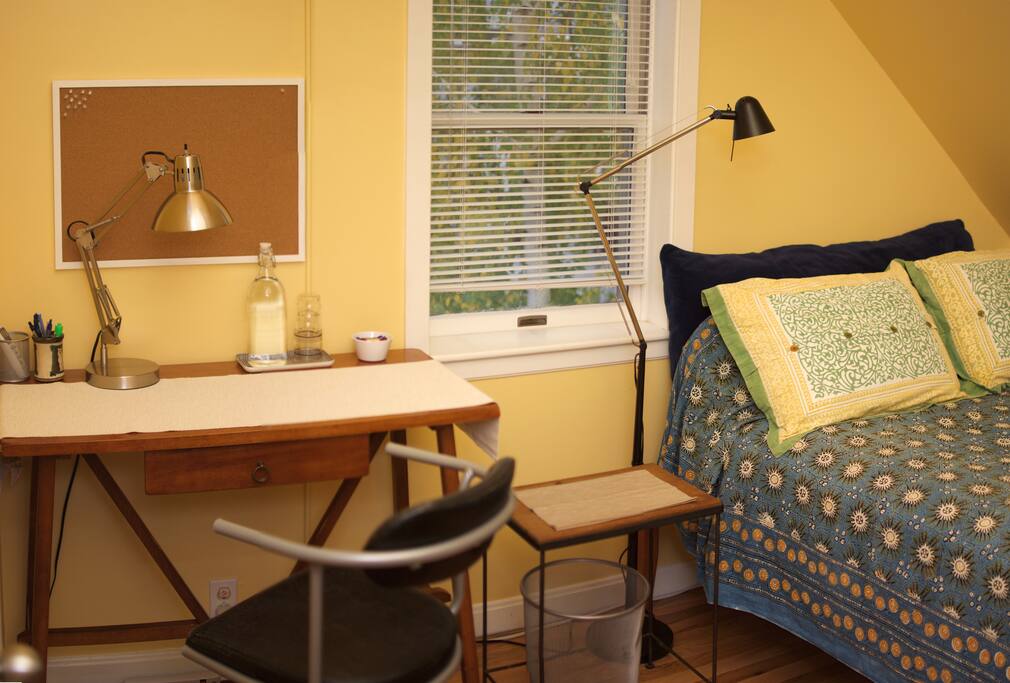 double bed and desk