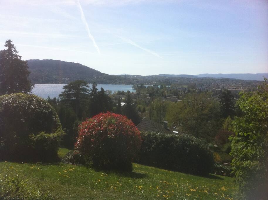 vue de la terrasse sanas vis à vis avec barbecue/salon de jardin/relax