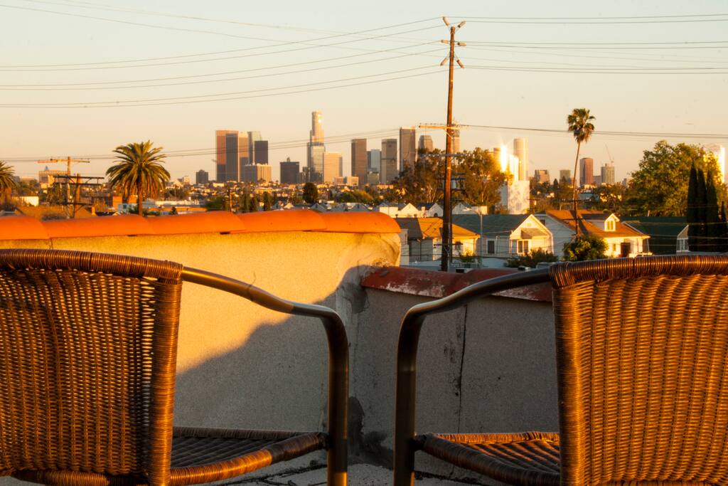 Rooftop area looking at downtown.