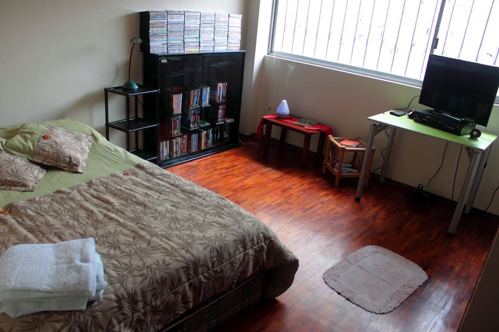 Cómoda Cama doble, colección de películas entretenimiento casero