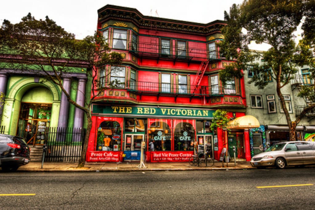 The historic facade of the Red Victorian