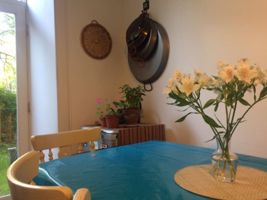 Spacious kitchen, fully equipped and with direct access to shared garden