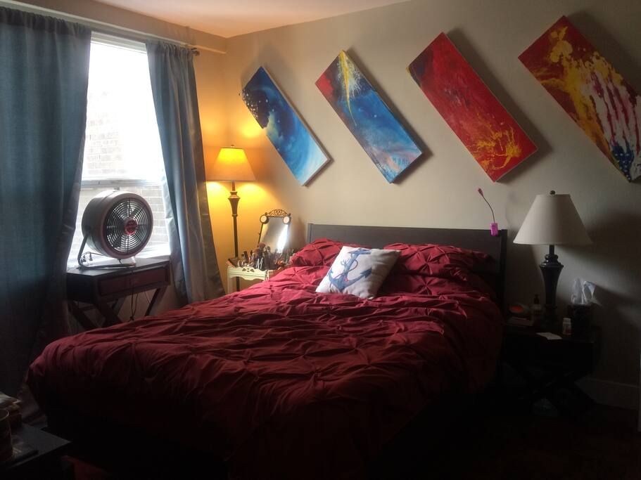 A double bed in the bedroom and an optional air mattress for an additional guest