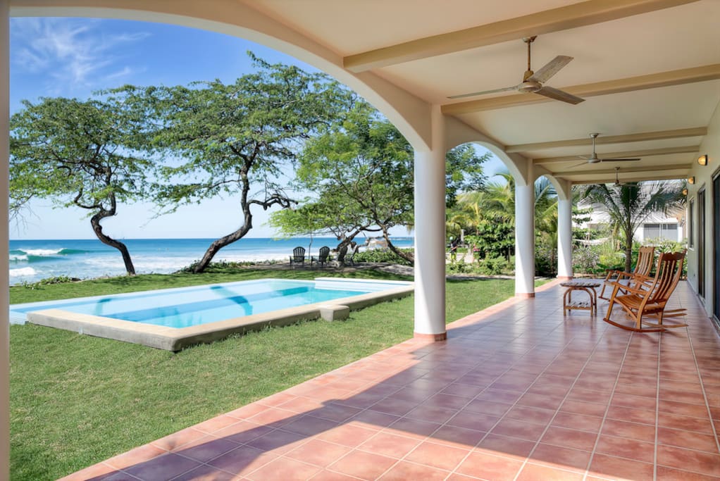 Private oceanfront pool and downstairs covered patio