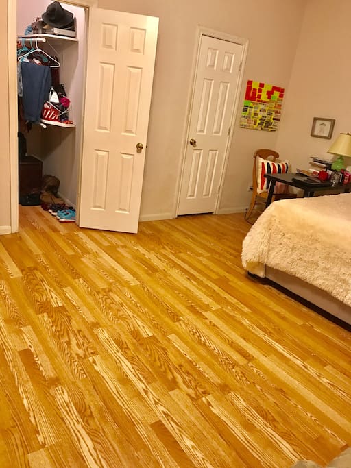 Bedroom and walk in closet from front door.