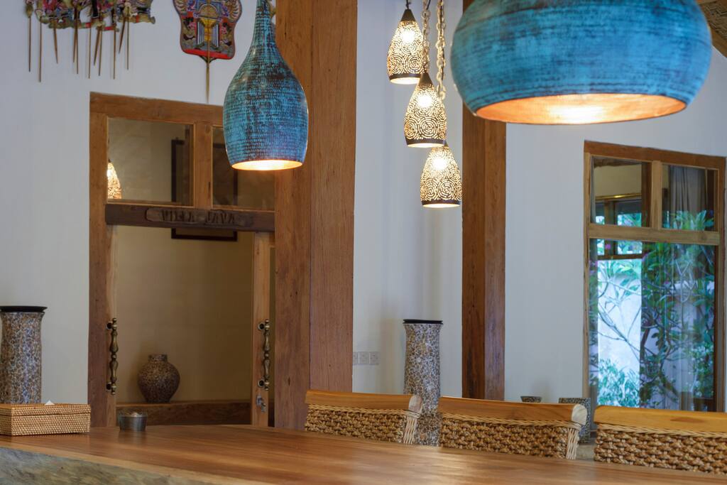 Villa Java - A view from the kitchen over the bar bench.