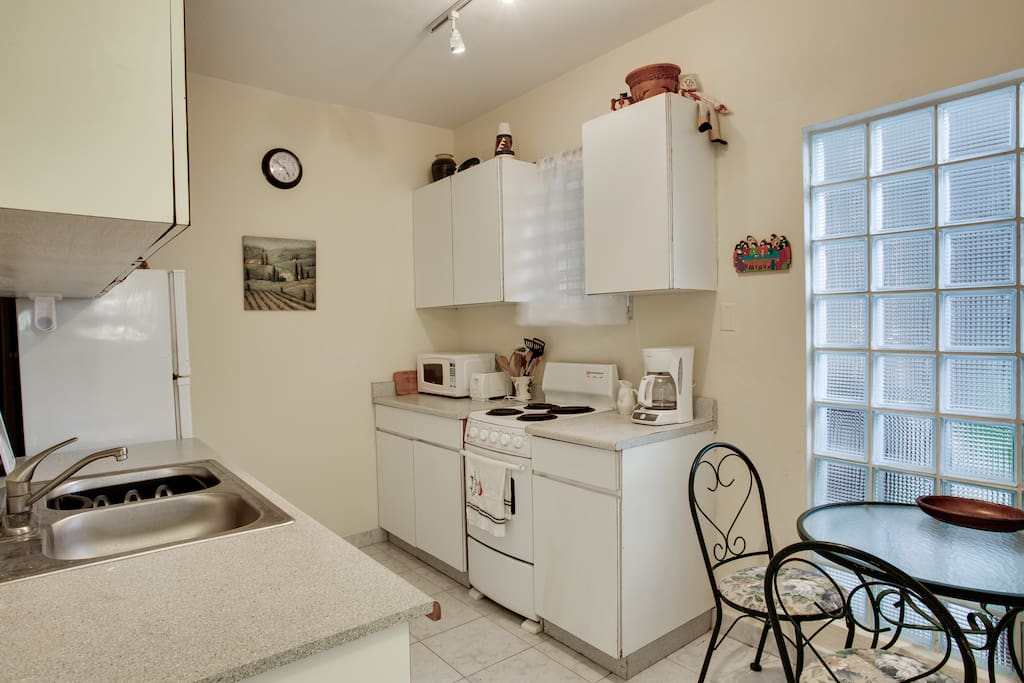 Bright, fully equipped kitchen.