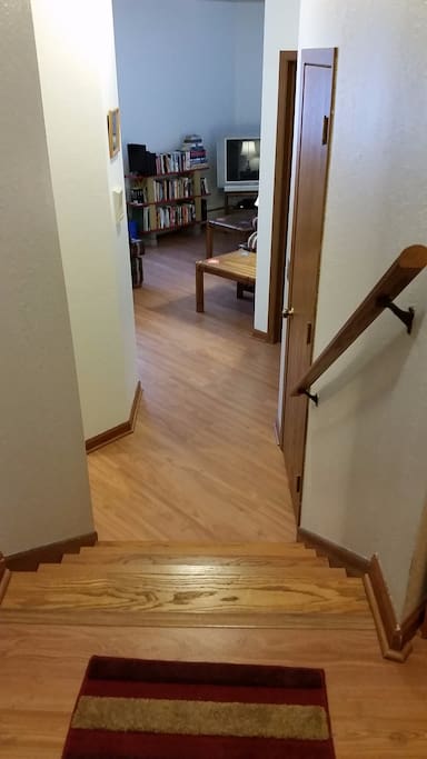 Entry way: 5 stairs down into the condo. The exterior door is a secure entrance.