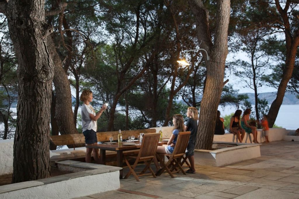 Stone yard with table.