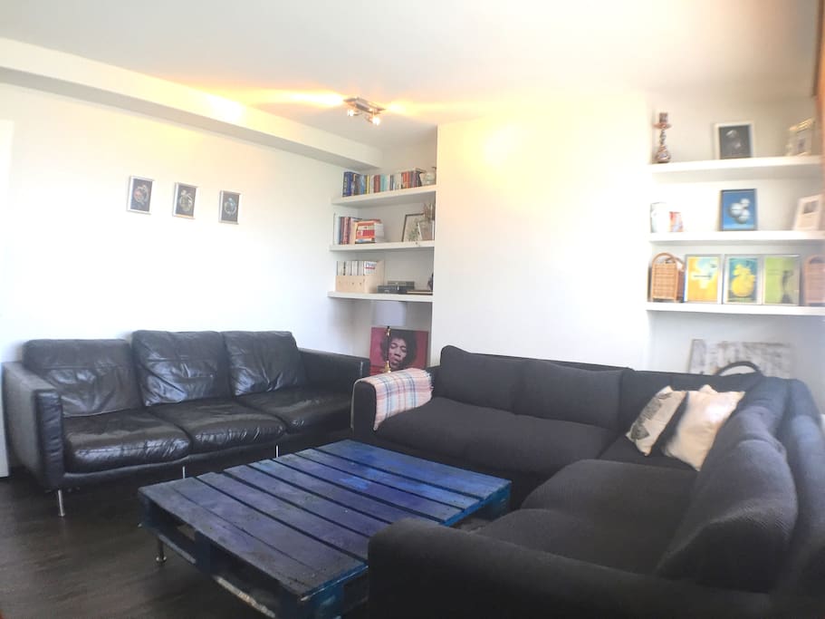 Lounge from window, corner sofa + 3 seater,