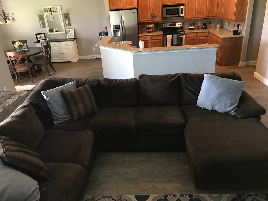 View from living room looking at kitchen and dining