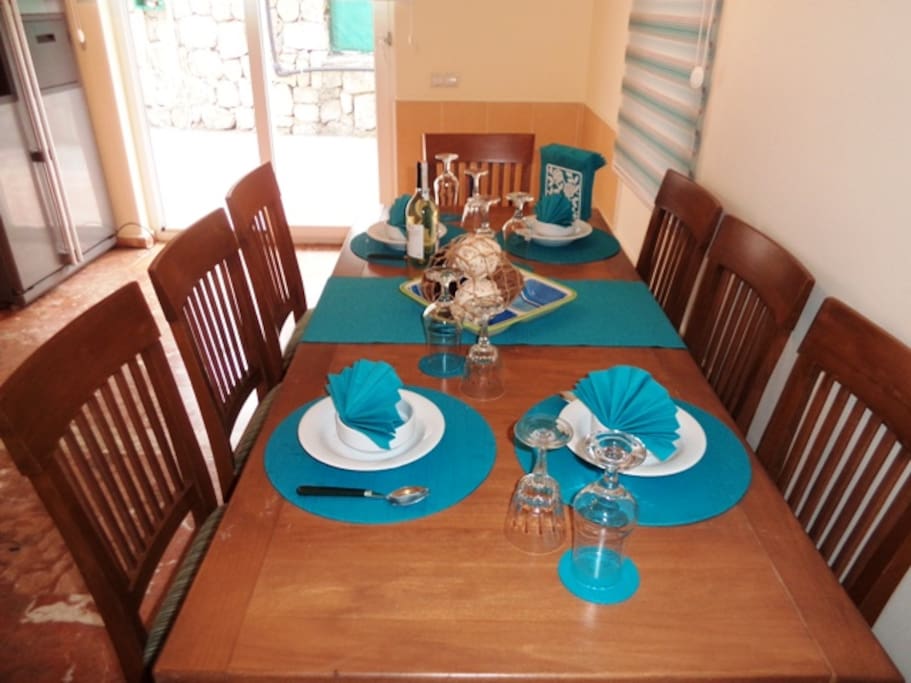 table set in the kitchen