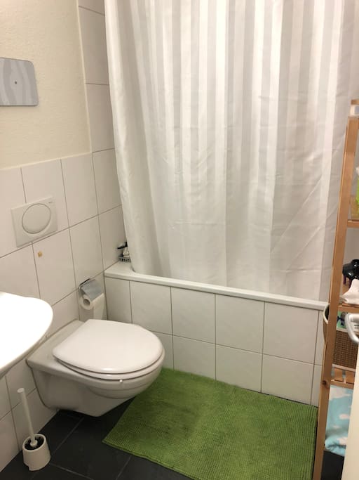 Badezimmer mit Toilette und Badewanne