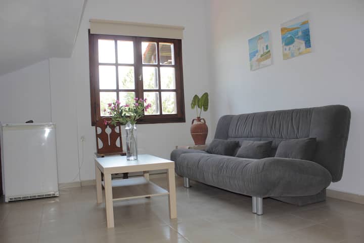 Ფართო ვილა ნიკიტიში - თავისუფალი საძინებელი სივრცე (გასაშლელი დივანი 2 ადამიანისთვის) ზედა სართულზე